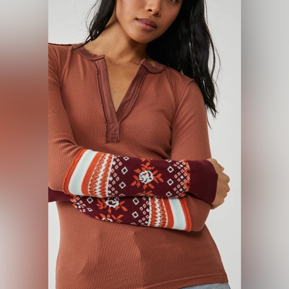 New We The Free Mikah Layering Cuff Thermal Shirt Size Medium